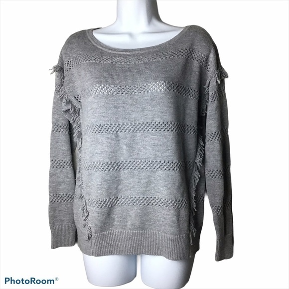 BANANA Republic Gray Merino Wool Blend Sweater with Fringe Detail Size S - Picture 2 of 6